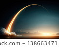 Stunning Long Exposure Image of Rocket Climbing Against Colorful Sky at Sunrise 138663471
