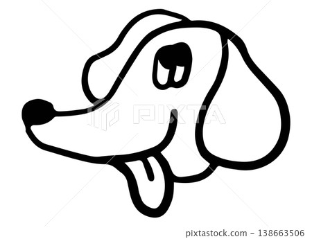 Cute hand drawn head shape of puppy tongue out outline for dog cartoon, characters, comic, pet shop, vet, adopt rescue animal, foster home, shelter, house, park, yard, playtime	 138663506