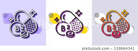 Vitamin B2 line icon. Halftone dotted pattern. Gradient icon with grain shadow. Riboflavin food nutrient sign. Capsule or pill supplement symbol. Line riboflavin vitamin icon. Various designs. Vector Vitamin B2 line icon. Halftone dotted pattern. Gradient icon with grain shadow. Riboflavin food nutrient sign. Capsule or pill supplement symbol. Line riboflavin vitamin icon. Various designs. Vector 138664341