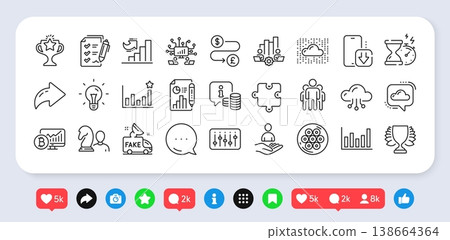 Phone download, Efficacy and Chess line icons pack. Social media: share, comment, like icons. Winner, Info, Cloud system web icon. Fake news, Group, Cable section pictogram. Vector Phone download, Efficacy and Chess line icons pack. Social media: share, comment, like icons. Winner, Info, Cloud system web icon. Fake news, Group, Cable section pictogram. Vector 138664364