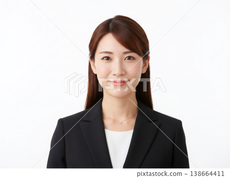 一張神態平靜的職業女性肖像照，照片中的女上班族目光直視前方。 138664411