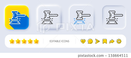 Judge hammer line icon. Neumorphic, Flat shadow, 3d buttons. Court judgement sign. Legal law symbol. Line judge hammer icon. Social media icons. Vector Judge hammer line icon. Neumorphic, Flat shadow, 3d buttons. Court judgement sign. Legal law symbol. Line judge hammer icon. Social media icons. Vector 138664511