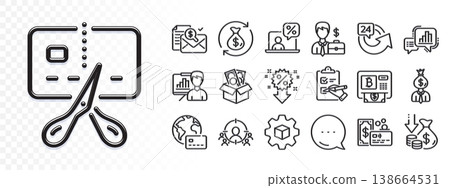 Internet pay, Manager and Presentation board line icons for web app. Glare of light effect. Message icon. Pack of Deflation, Business targeting, Card pictogram icons. Vector 138664531