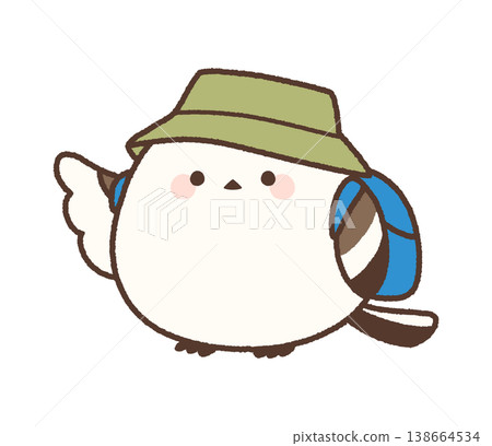 A long-tailed tit wearing a hat and backpack (pointing) 138664534
