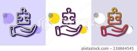 Puzzle line icon. Halftone dotted pattern. Gradient icon with grain shadow. Hand with Jigsaw piece sign. Business challenge symbol. Line puzzle icon. Various designs. Vector Puzzle line icon. Halftone dotted pattern. Gradient icon with grain shadow. Hand with Jigsaw piece sign. Business challenge symbol. Line puzzle icon. Various designs. Vector 138664545