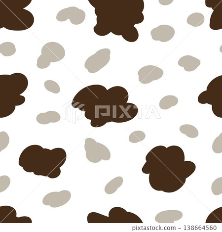 Simple abstract vector seamless pattern. Dark brown, gray spots, blots on a white background. For printing on fabric, textile products, packaging, paper. 138664560