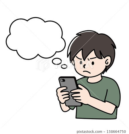 向量圖,描繪了一個人看著智慧型手機,感到不滿或憤怒的上半身。 向量圖,描繪了一個人看著智慧型手機,感到不滿或憤怒的上半身。 138664750