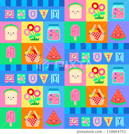 Cute Camping Picnic Party Pattern for Spring Summer Kids Outdoor Cute Camping Picnic Party Pattern for Spring Summer Kids Outdoor 138664752