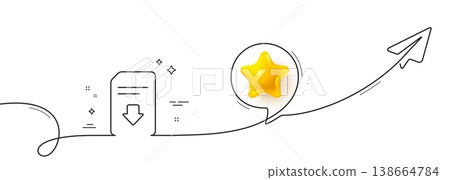 Download Document line icon. Continuous line with share plane. Information File sign. Paper page concept symbol. 3d star in speech bubble. Download file single line ribbon. Loop curve pattern. Vector Download Document line icon. Continuous line with share plane. Information File sign. Paper page concept symbol. 3d star in speech bubble. Download file single line ribbon. Loop curve pattern. Vector 138664784