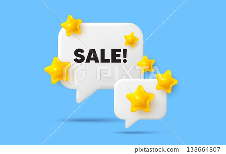 Sale chat speech bubble. Social media concept. Sale promotion tag. Special offer price sign. Advertising Discounts symbol. 3d stars chat bubble. Vector 138664807