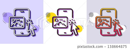 Phone image line icon. Halftone dotted pattern. Gradient icon with grain shadow. Smartphone app sign. Cellphone mobile device symbol. Line phone image icon. Various designs. Vector 138664875