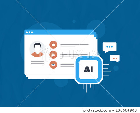 AI analytics dashboard - user profile data and communication insights. AI analytics dashboard with segmentation metrics behavior tracking and audience analysis for personalization vector illustration AI analytics dashboard - user profile data and communication insights. AI analytics dashboard with segmentation metrics behavior tracking and audience analysis for personalization vector illustration 138664908