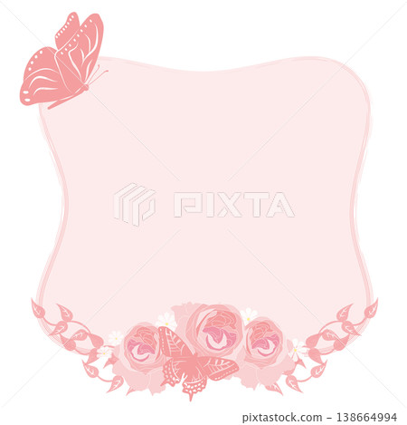 Pink rose frame with butterfly decoration, square shape Pink rose frame with butterfly decoration, square shape 138664994