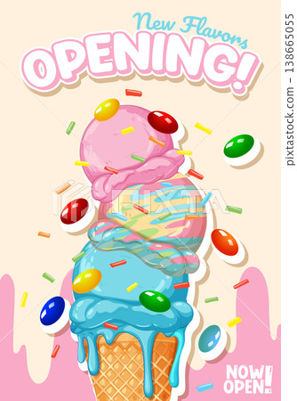 Colorful Ice Cream Cone Poster for New Shop Opening Announcement 138665055