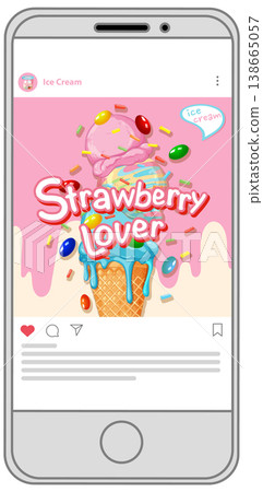 Social Media Post Illustration of Stacked Ice Cream Cone on Smartphone Social Media Post Illustration of Stacked Ice Cream Cone on Smartphone 138665057