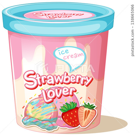 Strawberry Ice Cream Pint Container Vector Illustration with Fruit Graphics 138665066