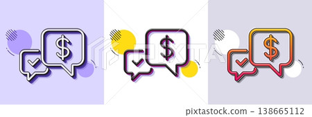 Payment receive line icon. Halftone dotted pattern. Gradient icon with grain shadow. Dollar exchange sign. Finance symbol. Line payment received icon. Various designs. Vector 138665112