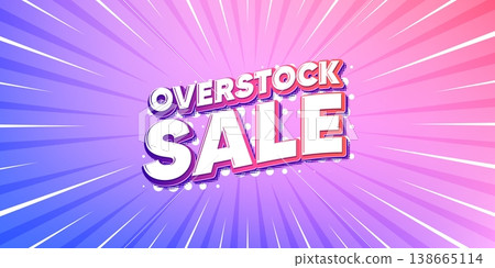 Overstock sale sun rays gradient banner. Light burst background. Overstock sale tag. Special offer price sign. Advertising discounts symbol. Gradient sun rays. Sunburst light. Vector 138665114