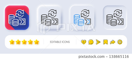 Change money line icon. Neumorphic, Flat shadow, 3d buttons. Currency exchange sign. Transfer payment symbol. Line change money icon. Social media icons. Vector 138665116