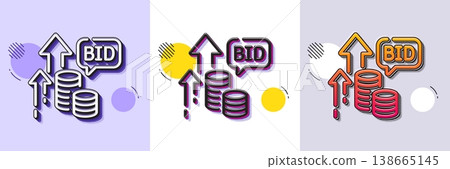 Bid offer line icon. Halftone dotted pattern. Gradient icon with grain shadow. Auction sign. Raise the price up symbol. Line bid offer icon. Various designs. Vector 138665145