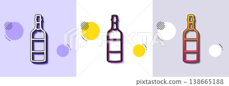 Brandy bottle line icon. Halftone dotted pattern. Gradient icon with grain shadow. Whiskey or Scotch alcohol sign. Line brandy bottle icon. Various designs. Vector 138665188
