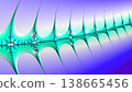 A mesmerizing abstract fractal pattern featuring intricate teal and turquoise spiky forms against a vibrant purple to blue gradient background. Perfect for digital art, technology, or scientific theme 138665456