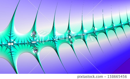 A mesmerizing abstract fractal pattern featuring intricate teal and turquoise spiky forms against a vibrant purple to blue gradient background. Perfect for digital art, technology, or scientific theme A mesmerizing abstract fractal pattern featuring intricate teal and turquoise spiky forms against a vibrant purple to blue gradient background. Perfect for digital art, technology, or scientific theme 138665456