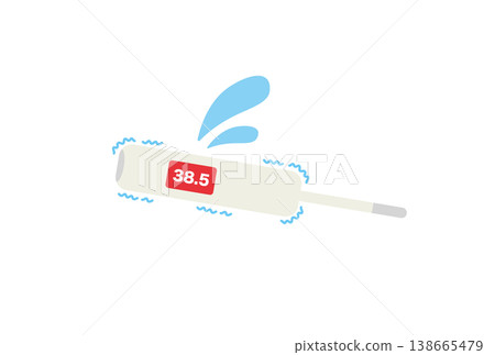 A stylized illustration of a high-fever electronic thermometer showing sweating and shivering. A stylized illustration of a high-fever electronic thermometer showing sweating and shivering. 138665479