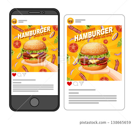 Smartphone Social Media Post Design for a Delicious Hamburger Promotion 138665659