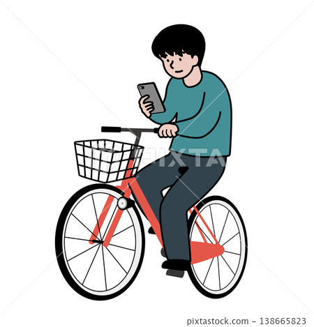 一幅用於提高交通安全意識的向量插圖，圖中一個人一邊騎自行車一邊看智慧型手機。 138665823