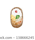 An illustration of a bento box in a bentwood container. 138666245