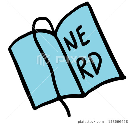 Hand drawn illustration of book and NERD letters for decoration, book reader lover, sticker, cute patch, print, brooch, font, typography, back to school, kids and children, text, message, leisure time Hand drawn illustration of book and NERD letters for decoration, book reader lover, sticker, cute patch, print, brooch, font, typography, back to school, kids and children, text, message, leisure time 138666438