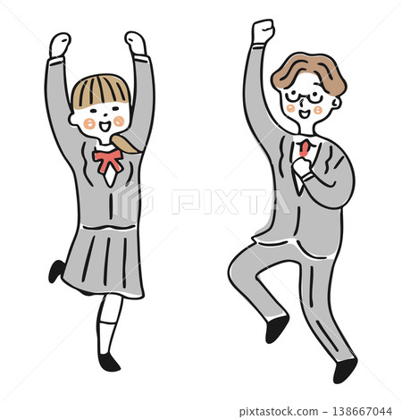 穿著校服的男孩女孩們高興地跳了起來。 138667044