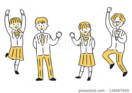 一對男女舉手向某人問好,另一對男女高興地跳了起來──第二組 一對男女舉手向某人問好,另一對男女高興地跳了起來──第二組 138667049