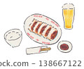 Hand-drawn illustration of gyoza and draft beer 138667122