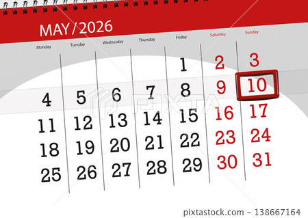 Calendar 2026, deadline, day, month, page, organizer, date, May, sunday, number 10 138667164