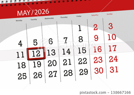 Calendar 2026, deadline, day, month, page, organizer, date, May, tuesday, number 12 Calendar 2026, deadline, day, month, page, organizer, date, May, tuesday, number 12 138667166