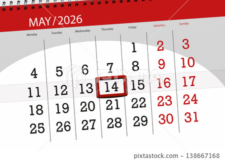 Calendar 2026, deadline, day, month, page, organizer, date, May, thursday, number 14 Calendar 2026, deadline, day, month, page, organizer, date, May, thursday, number 14 138667168