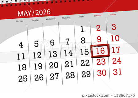 Calendar 2026, deadline, day, month, page, organizer, date, May, saturday, number 16 138667170