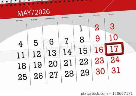 Calendar 2026, deadline, day, month, page, organizer, date, May, sunday, number 17 138667171