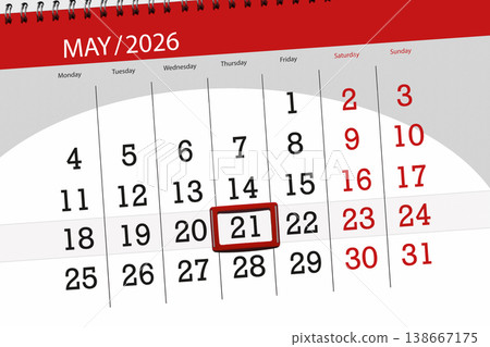 Calendar 2026, deadline, day, month, page, organizer, date, May, thursday, number 21 Calendar 2026, deadline, day, month, page, organizer, date, May, thursday, number 21 138667175
