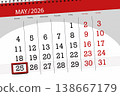 Calendar 2026, deadline, day, month, page, organizer, date, May, monday, number 25 138667179