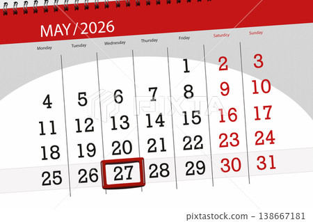 Calendar 2026, deadline, day, month, page, organizer, date, May, wednesday, number 27 Calendar 2026, deadline, day, month, page, organizer, date, May, wednesday, number 27 138667181
