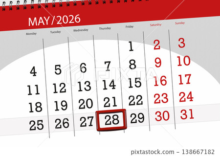 Calendar 2026, deadline, day, month, page, organizer, date, May, thursday, number 28 Calendar 2026, deadline, day, month, page, organizer, date, May, thursday, number 28 138667182