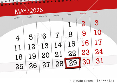Calendar 2026, deadline, day, month, page, organizer, date, May, friday, number 29 138667183