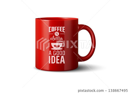 Vector 3d Realistic Red Coffee Mug Mockup with Vintage Typography Print. Ceramic Cup for Branding and Merch Design. Realistic 3d Vector Illustration Isolated Vector 3d Realistic Red Coffee Mug Mockup with Vintage Typography Print. Ceramic Cup for Branding and Merch Design. Realistic 3d Vector Illustration Isolated 138667495