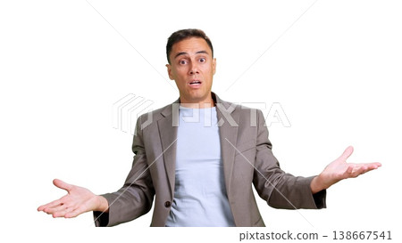 Man shrugging, questioning, doubting gesture Man shrugging, questioning, doubting gesture 138667541