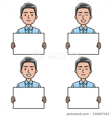 A smiling foreign man (wearing a polo shirt) holding a flip chart. A smiling foreign man (wearing a polo shirt) holding a flip chart. 138667563