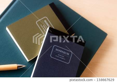 Notebook and ballpoint pen on top of the book 138667629