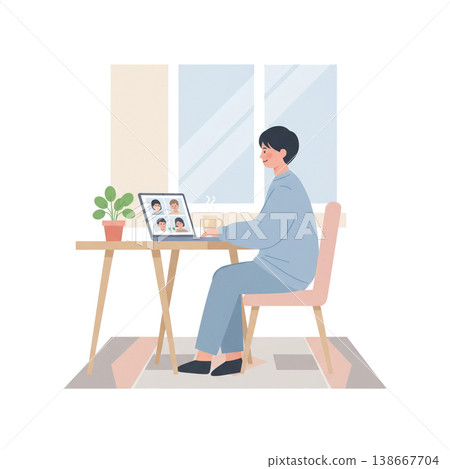 遠距辦公/居家辦公的扁平化插圖 138667704